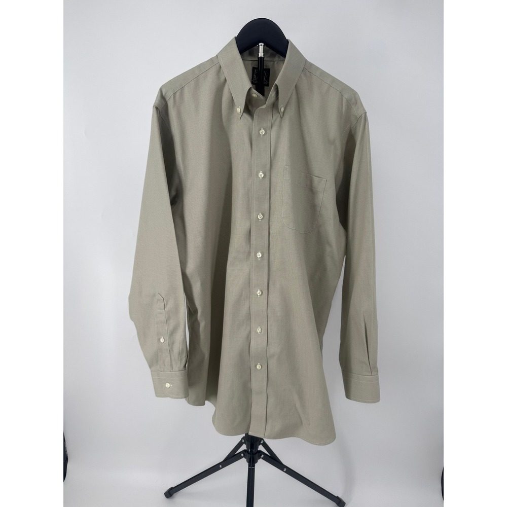 Jos A Bank Travelers Collection Shirt Mens 16.5 34 Tailored Fit Tan Houndstooth